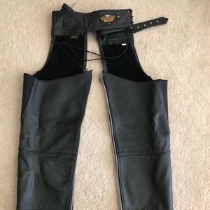 Ladies Harley Davidson black leather chaps.